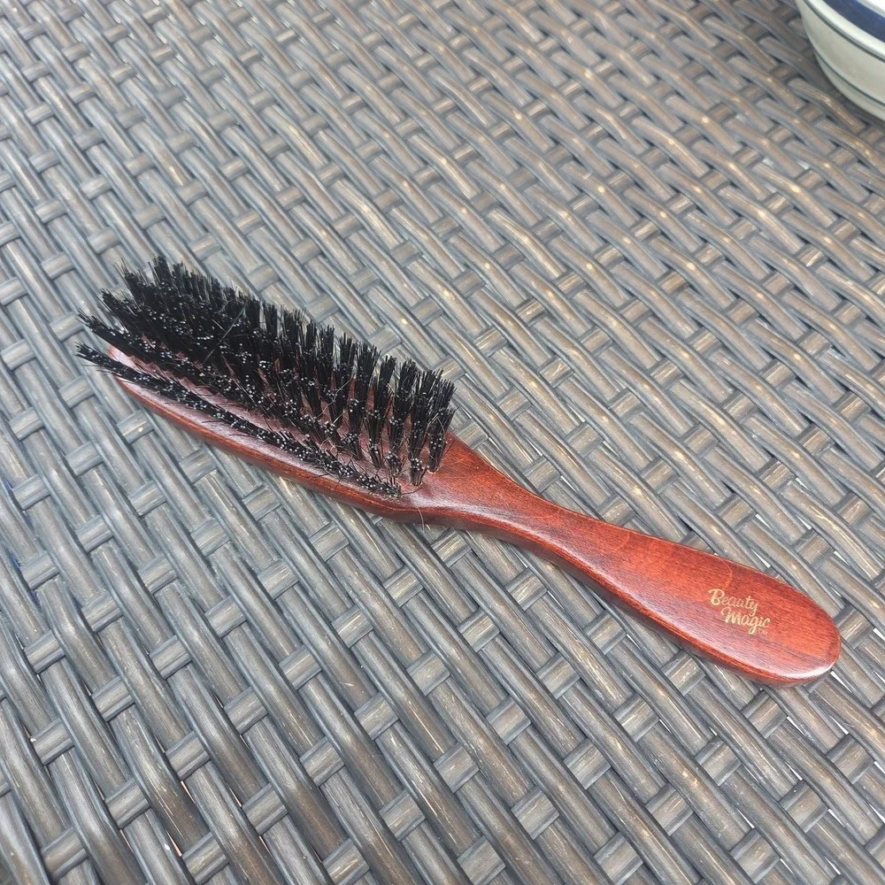 Vintage Dark Wooden Round Beauty Magic Bristle Thin Hairbrush Brush